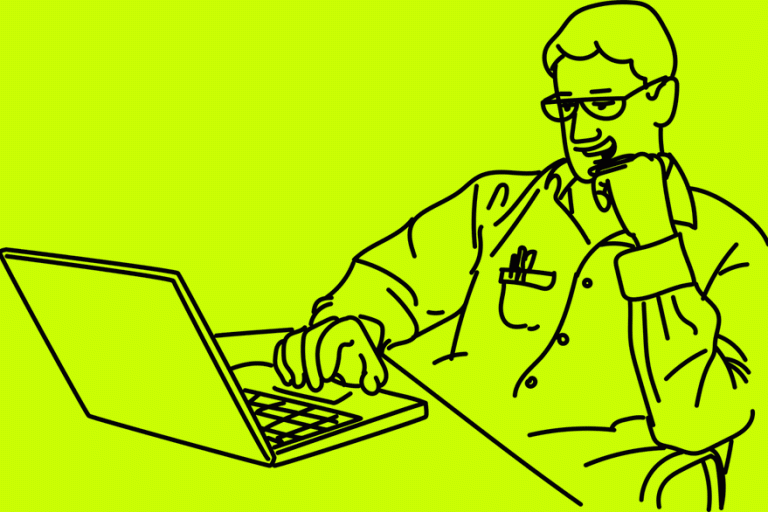 Man wacht achter laptop tot de website is ingeladen