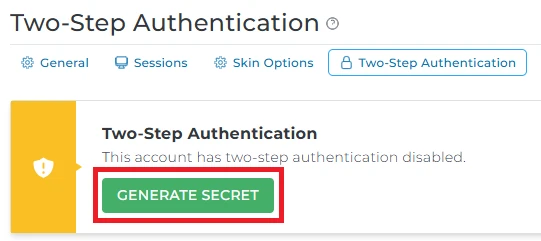 Generate Secret Directadmin Generate Secret button